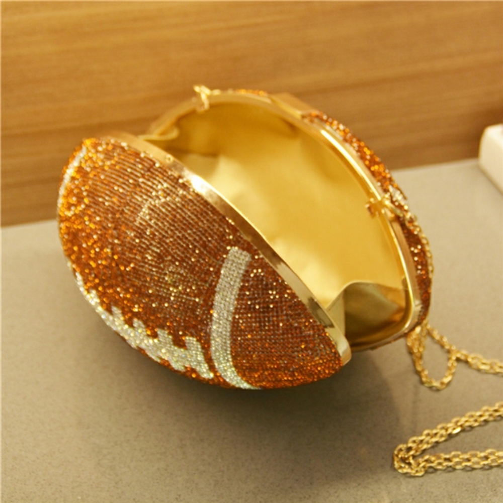 Brown Rhinestone Football Clutch
